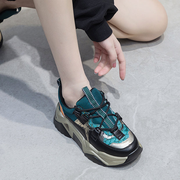 Fish Skin Girls Sneakers Thick-Soled Heightened Sports Casual Shoes