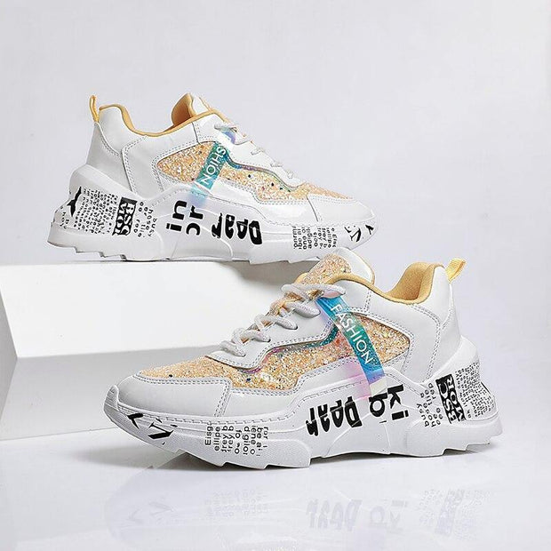 Chunky Sneakers Platform Spring Shoes Sequined Casual Bling Female Red Dames Dad Shoe - Ernadi