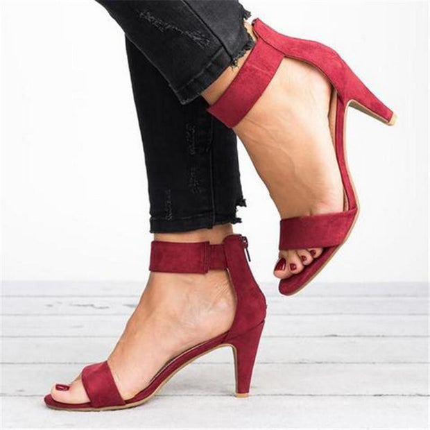 Women Flock Heel Sandals Leopard High Heels Buckle Strap Sandal Shoes
