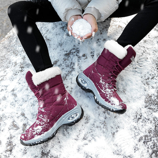 Women Boots Winter Keep Warm Mid-Calf Snow Boots Ladies Lace-up Comfortable Waterproof Booties