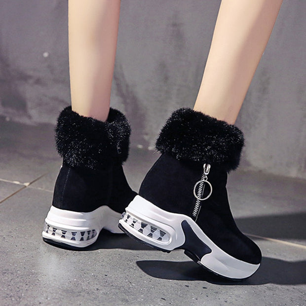 Warm Plush Ladies Leather Ankle Boots