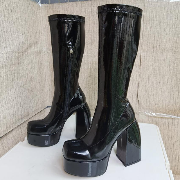 Over The Knee Boots Black High Heel Women's Shoes