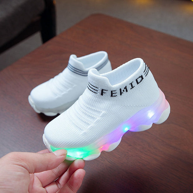 Girls Boys Letter Mesh Led Luminous Socks Sneakers Shoes Light Up Shoes