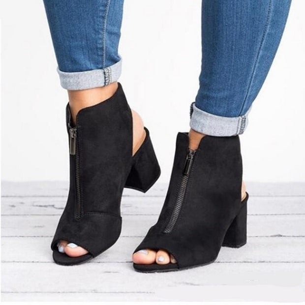 Faux Suede Leather Zipper Ankle Boots