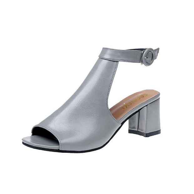 Ankle High Heel Block Open Toe Shoes - Ernadi