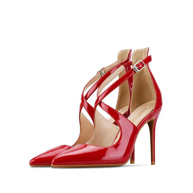 Women Sandals Thin Heel High Heels Flock Lace up Pointed Toe  party  Handmade - Ernadi