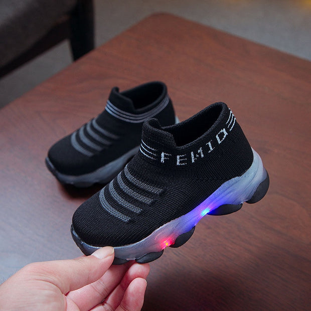 Girls Boys Letter Mesh Led Luminous Socks Sneakers Shoes Light Up Shoes