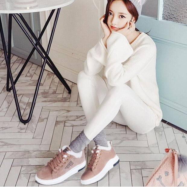 Winter Women Snow Boots Warm Fur Plush Lace Up Sneakers