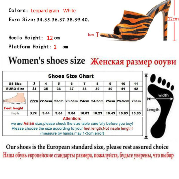 High Heels Horsehair Leopard Shoes Women Slippers Lady Flock Pumps 12cm Summer Pointed Feminino Slippers Sandals - Ernadi