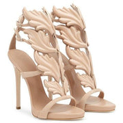 Leather Sandals Women Gold Leaf Gladiator Sandal Party Dress Shoe Woman Patent High Heel Sandals - Ernadi