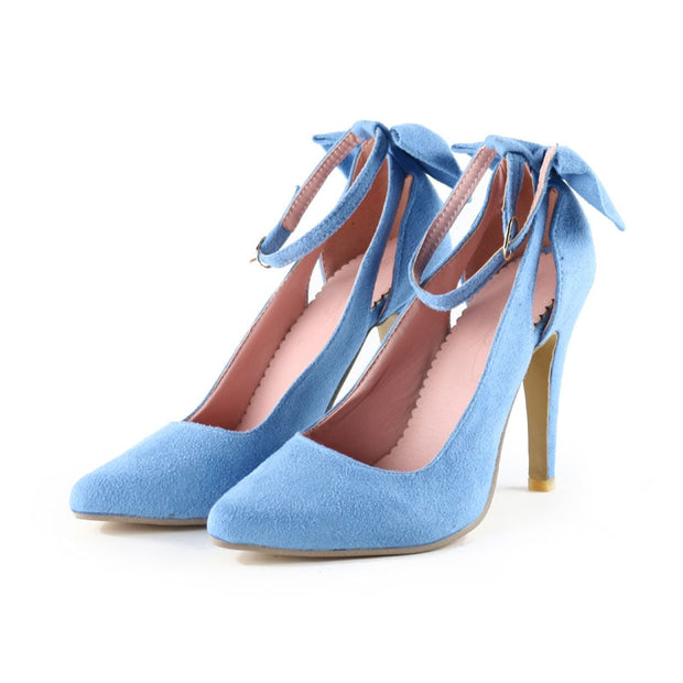 High Heels Pumps Shoes Pointed Toe Buckle Strap Butterfly Summer Party Shoes