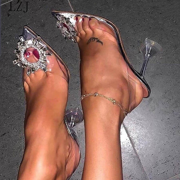 Transparent High Heels Pointed Toe Slip-on Sandals