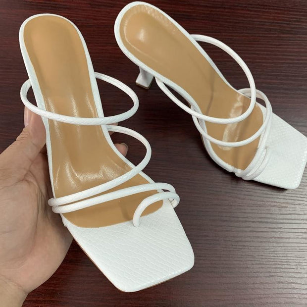 Strappy Mule Square Toe Heel Slippers - Ernadi