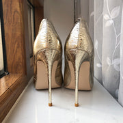 Soft Matte Gold Women Pointy Toe High Heel Bride Bow Shoes Shiny Stiletto Pumps Large Size