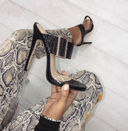 Women Slippers Thin Heels Sandals Woman High-Heeled Buckle Slides Shoes - Ernadi