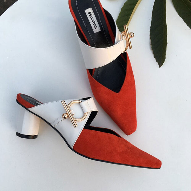 Pumps High Round Heel Fashion Square Toe Metal Decoration Casual Shoes - Ernadi