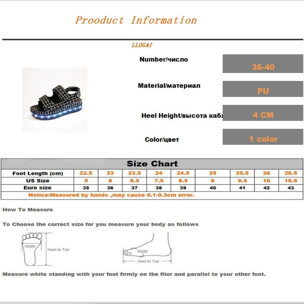 Summer Fashion LED Flash Colorful Flats Sandals Open Toe Platform Sandals Shoes Women Casual Shoes Ladies Beach Shoes - Ernadi
