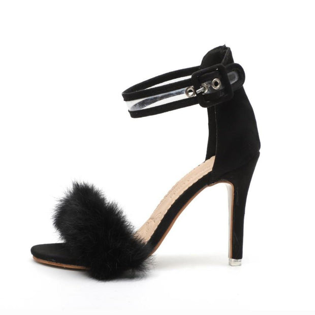 Ankle Strap Faux Fluffy Rabbit Sandal - Ernadi