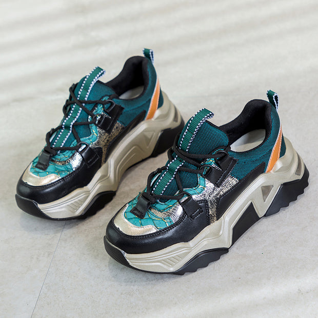 Fish Skin Girls Sneakers Thick-Soled Heightened Sports Casual Shoes