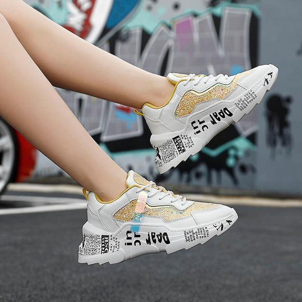 Chunky Sneakers Platform Spring Shoes Sequined Casual Bling Female Red Dames Dad Shoe - Ernadi