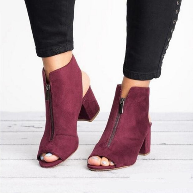 Faux Suede Leather Zipper Ankle Boots