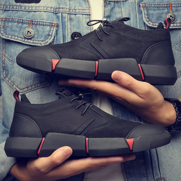 Men's Leather Casual Shoes Breathable Sneakers Black - Ernadi