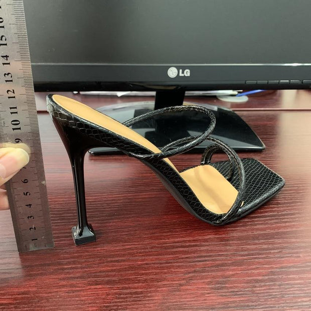 Strappy Mule Square Toe Heel Slippers - Ernadi