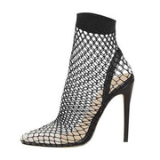 Pointed Toe Heels Fishnet Sandals Mesh Holes Female Shoes Party High Heel Ankle Boots - Ernadi