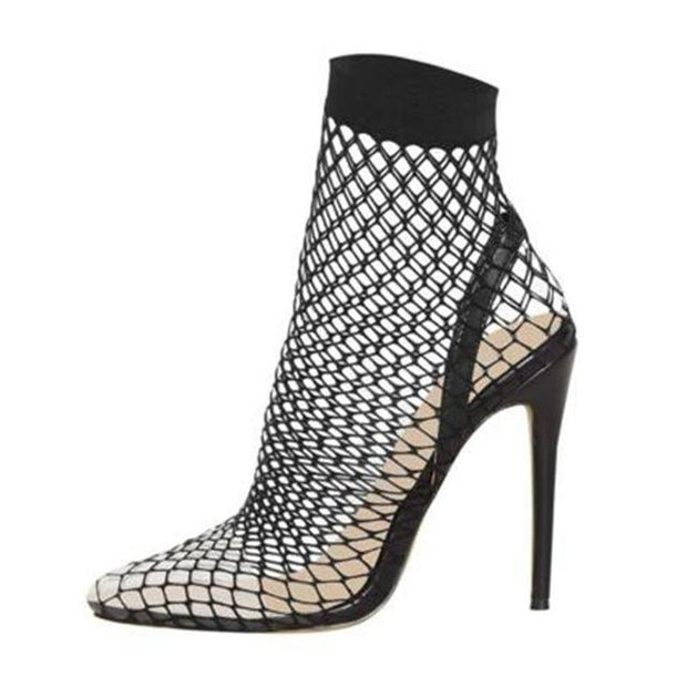 Pointed Toe Heels Fishnet Sandals Mesh Holes Female Shoes Party High Heel Ankle Boots - Ernadi