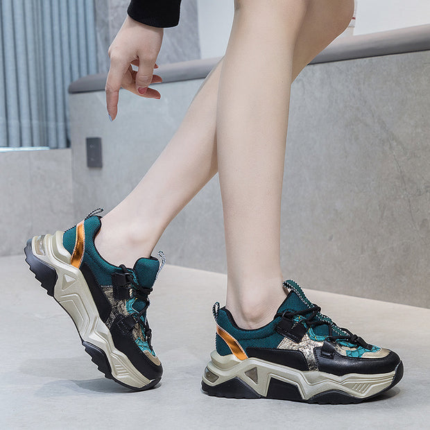 Fish Skin Girls Sneakers Thick-Soled Heightened Sports Casual Shoes