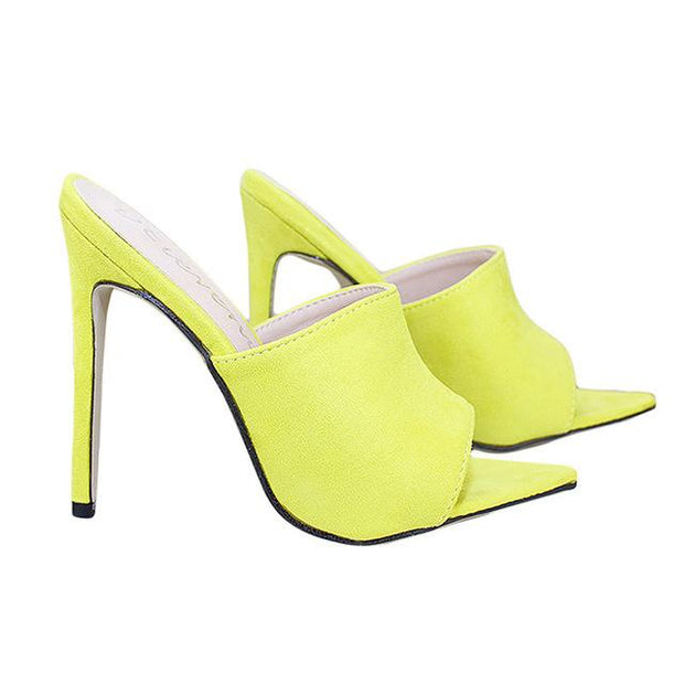 Candy Colour Rabbit Fur High Heel Slippers - Ernadi