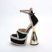 Full Diamond Open Toe Sandals Thick Heel Waterproof Platform Rhinestone Women's Shoes