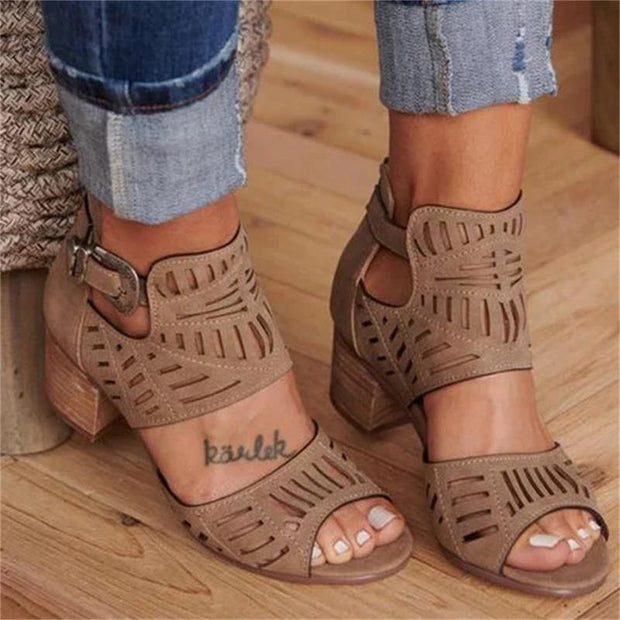 Chunky Heel Summer Slip-on Buckle Wedge Sandals - Ernadi