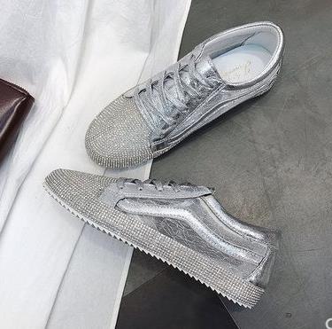 Sneakers Women Flats Golden Silver Shoes Rhinestone Bling Casual Shoes Streetwear