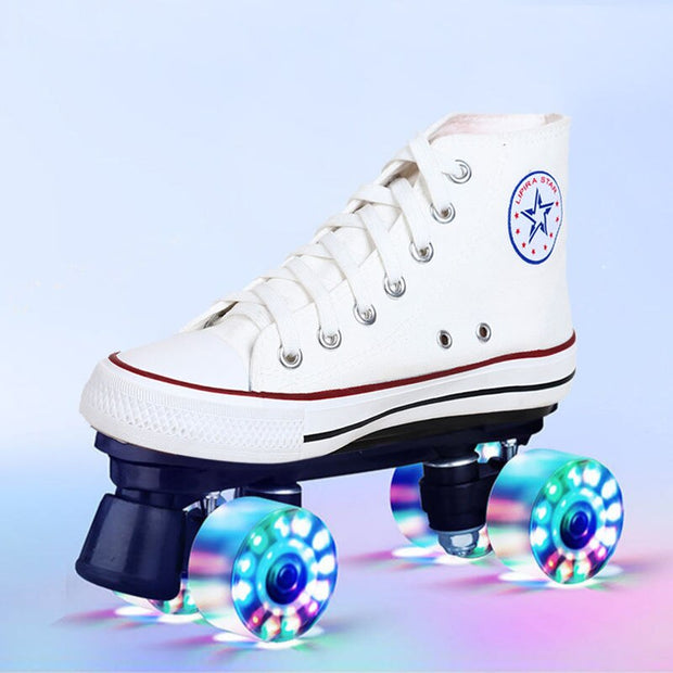 Roller Skates Double Row 4-Wheel Canvas Adult Skating Shoes
