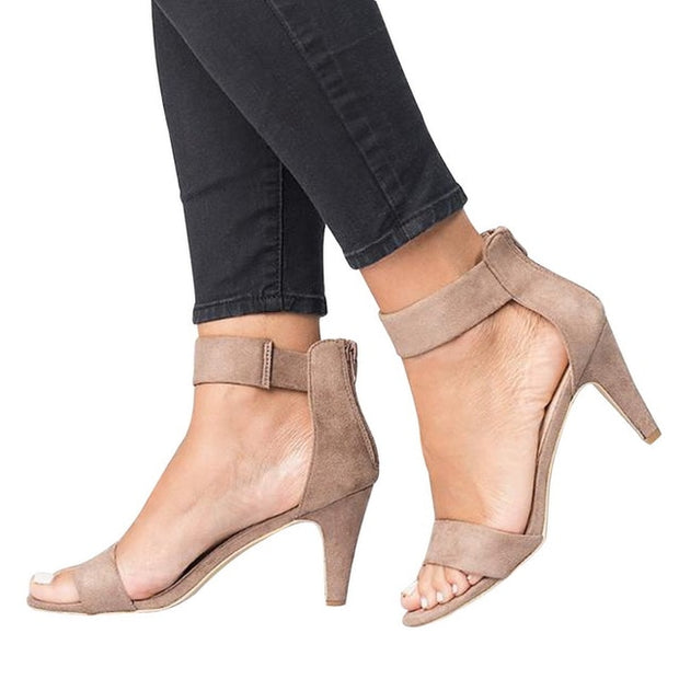 Women Flock Heel Sandals Leopard High Heels Buckle Strap Sandal Shoes