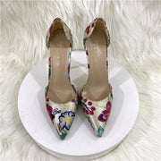 Gold Embroidered Hollow High Heel Pointed Shallow Mouth Shoes