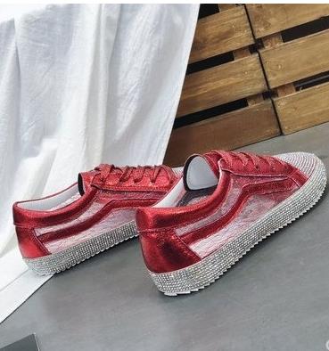 Sneakers Women Flats Golden Silver Shoes Rhinestone Bling Casual Shoes Streetwear