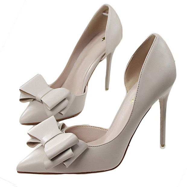 Bowknot high heel shoes side hollow pointed Stiletto Shoes women pumps