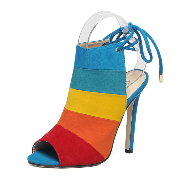 Pump Heeled Shoes High-heeled Rainbow Color Fish Mouth Sandals - Ernadi