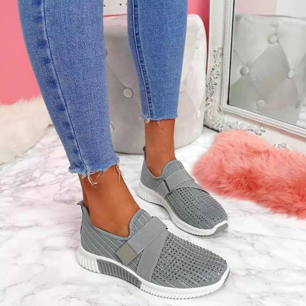 Women Sneakers Bling Rhinestone Ladies Shoes Slip On Comfortable Sole Running Walking Shoes Female Flat Sports Shoes - Ernadi