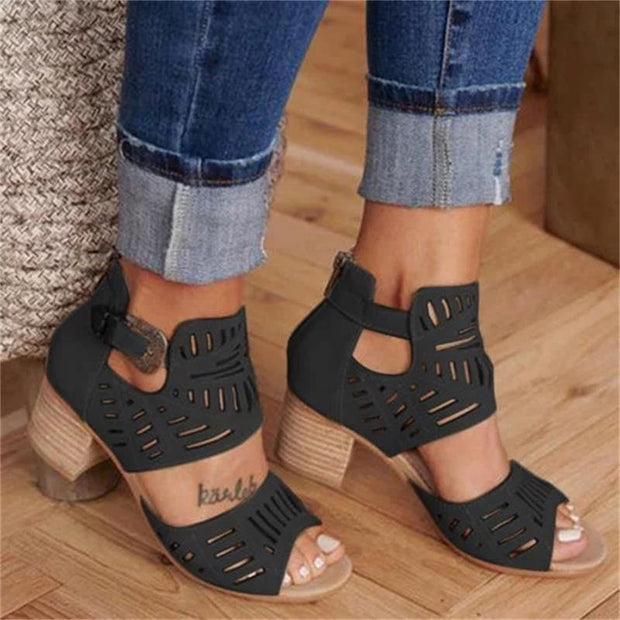 Chunky Heel Summer Slip-on Buckle Wedge Sandals - Ernadi