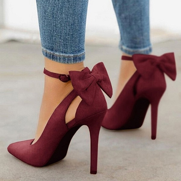 High Heels Pumps Shoes Pointed Toe Buckle Strap Butterfly Summer Party Shoes