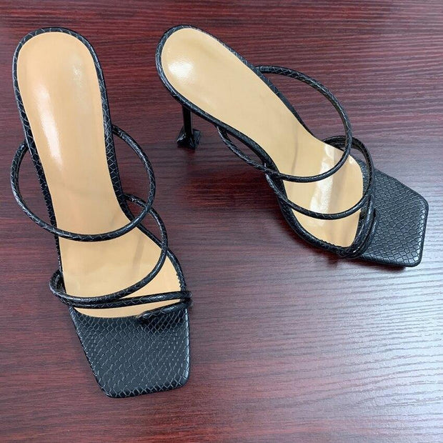 Strappy Mule Square Toe Heel Slippers - Ernadi