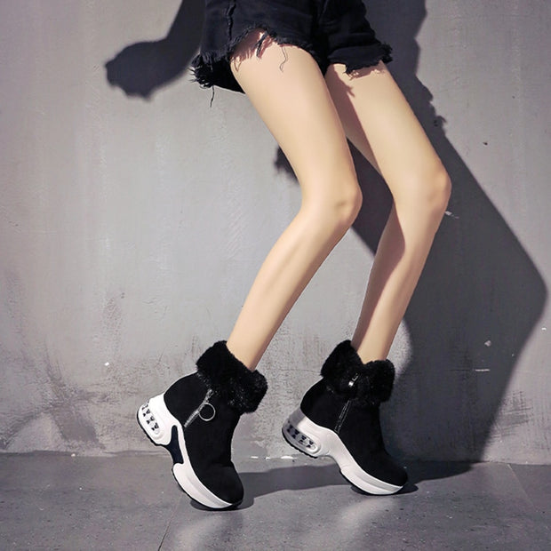 Warm Plush Ladies Leather Ankle Boots