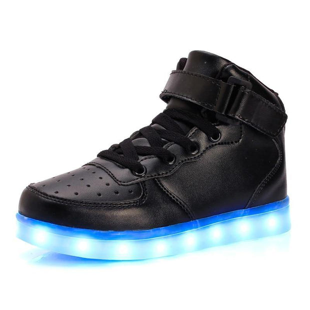 LED Children Shoes USB Charging Basket Shoes With Light Up Kids Unisex Luminous Sneakers Gold silver - Ernadi