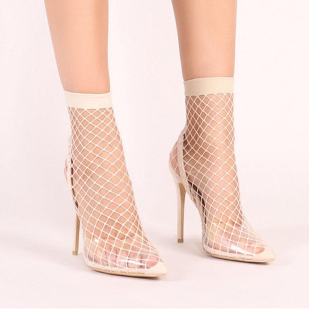 Pointed Toe Heels Fishnet Sandals Mesh Holes Female Shoes Party High Heel Ankle Boots - Ernadi