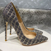 Glitter Embossed Crocodile Effect Women Pointy Toe High Heel Party Dress Shoes Ladies Chic Stiletto Pumps