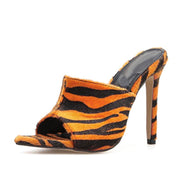 High Heels Horsehair Leopard Shoes Women Slippers Lady Flock Pumps 12cm Summer Pointed Feminino Slippers Sandals - Ernadi