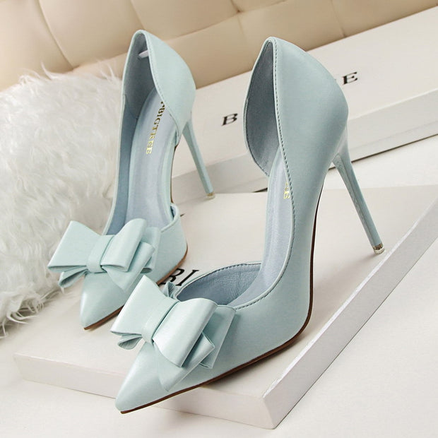 Bowknot high heel shoes side hollow pointed Stiletto Shoes women pumps